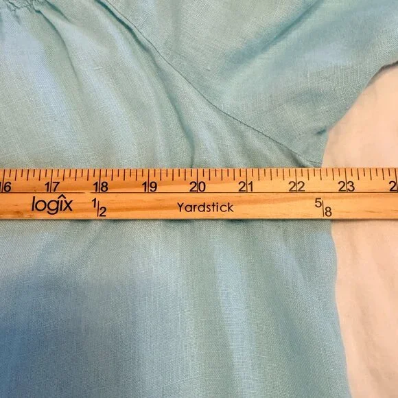 Charter Club Linen Luxury Blue Peasant Style Smocked Neckline Top Size 2X - Picture 10 of 12